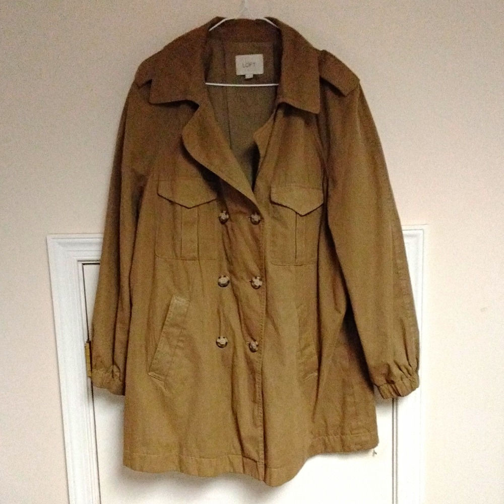 LOFT Women's Beige Trench Coat Button Front Pockets Long Sleeve Mid-Length XL